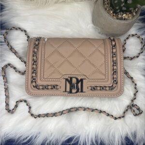 Badgley Mischka Taupe Quilted Chain Strap Crossbody Bag
